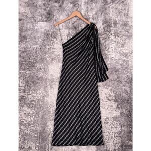 Theory Dress 4 Womens Black Silk Chain Link One Shoulder Midi